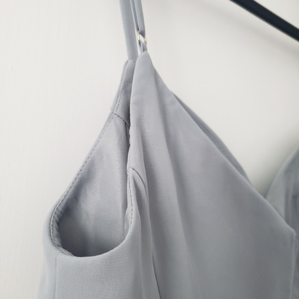 Azazie Clarissa A Line Chiffon Tea Length Dress Dolphin Grey Sz A6 NWT - Picture 12 of 15
